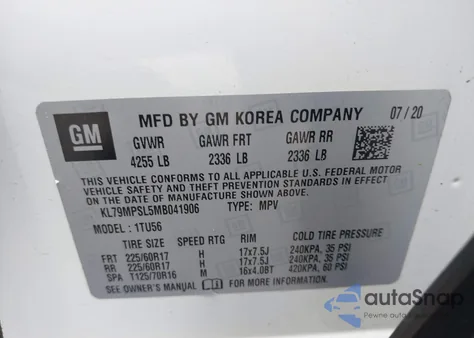 2021 Chevrolet Trailblazer Fwd Lt z USA, uszkodzony, nr VIN KL79MPSL5MB041906